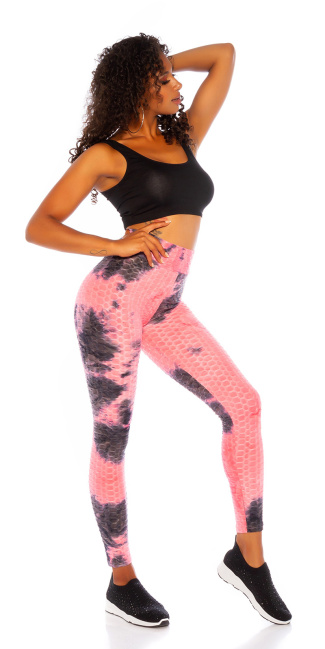 Trendy hoge taille leggings met watercolor-print roze